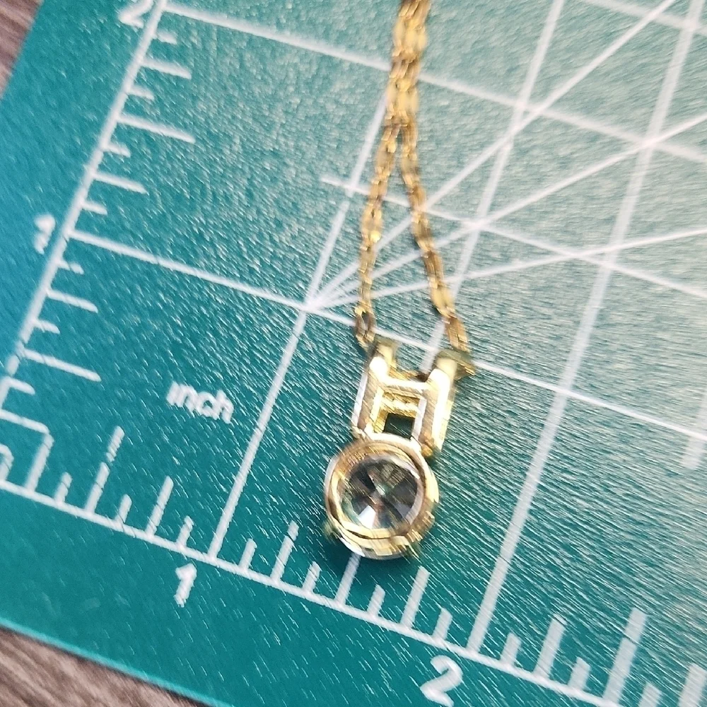 18k Gold Plated Stainless Steel Chain and H Pendant, Simulated Clear Diamonds